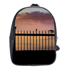 Small Bird Over Fence Backlight Sunset Scene School Bags(large)  by dflcprints