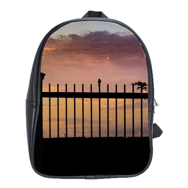 Small Bird Over Fence Backlight Sunset Scene School Bags(Large) 