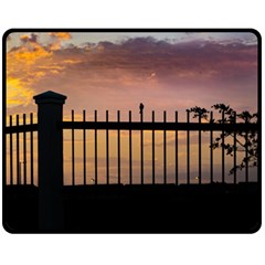 Small Bird Over Fence Backlight Sunset Scene Fleece Blanket (medium)  by dflcprints