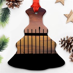 Small Bird Over Fence Backlight Sunset Scene Ornament (christmas Tree)  by dflcprints