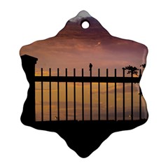 Small Bird Over Fence Backlight Sunset Scene Snowflake Ornament (two Sides) by dflcprints