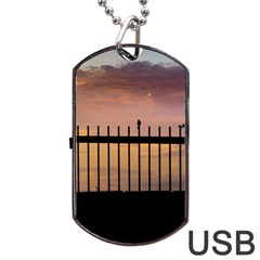 Small Bird Over Fence Backlight Sunset Scene Dog Tag Usb Flash (one Side) by dflcprints