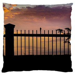 Small Bird Over Fence Backlight Sunset Scene Large Cushion Case (one Side) by dflcprints