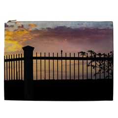 Small Bird Over Fence Backlight Sunset Scene Cosmetic Bag (xxl)  by dflcprints