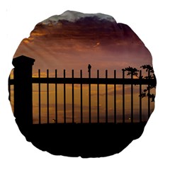 Small Bird Over Fence Backlight Sunset Scene Large 18  Premium Round Cushions by dflcprints