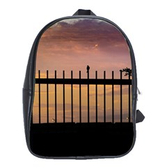 Small Bird Over Fence Backlight Sunset Scene School Bags (xl)  by dflcprints