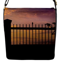 Small Bird Over Fence Backlight Sunset Scene Flap Messenger Bag (s) by dflcprints