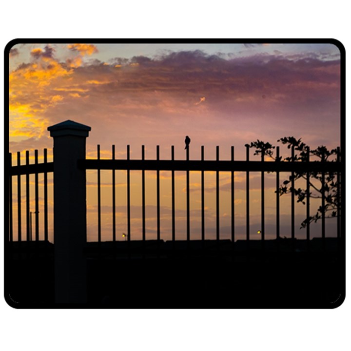 Small Bird Over Fence Backlight Sunset Scene Double Sided Fleece Blanket (Medium) 