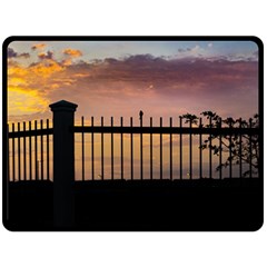 Small Bird Over Fence Backlight Sunset Scene Double Sided Fleece Blanket (large)  by dflcprints