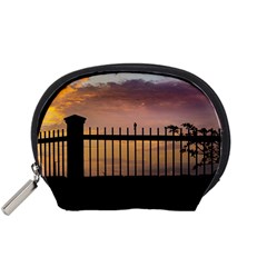 Small Bird Over Fence Backlight Sunset Scene Accessory Pouches (small)  by dflcprints