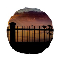 Small Bird Over Fence Backlight Sunset Scene Standard 15  Premium Flano Round Cushions by dflcprints