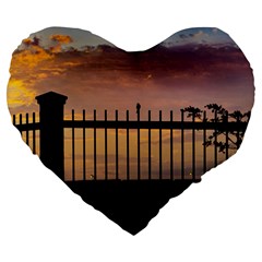 Small Bird Over Fence Backlight Sunset Scene Large 19  Premium Flano Heart Shape Cushions by dflcprints