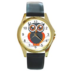 Owl Logo Round Gold Metal Watch by BangZart