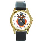 Owl Logo Round Gold Metal Watch Front