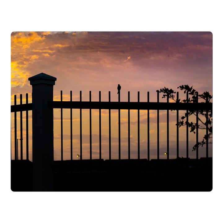 Small Bird Over Fence Backlight Sunset Scene Double Sided Flano Blanket (Large) 