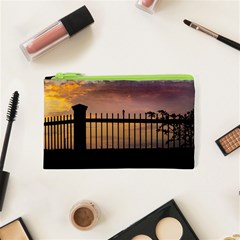 Small Bird Over Fence Backlight Sunset Scene Cosmetic Bag (xs) by dflcprints