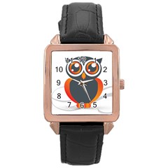 Owl Logo Rose Gold Leather Watch  by BangZart