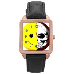 Skull Behind Your Smile Rose Gold Leather Watch  by BangZart