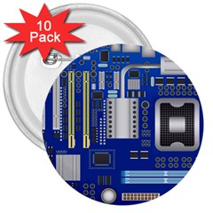 Classic Blue Computer Mainboard 3  Buttons (10 Pack)  by BangZart