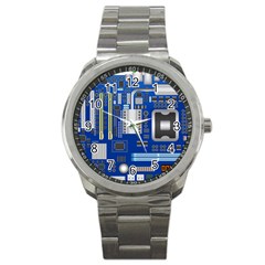 Classic Blue Computer Mainboard Sport Metal Watch by BangZart