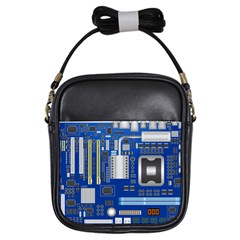 Classic Blue Computer Mainboard Girls Sling Bags by BangZart