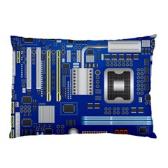 Classic Blue Computer Mainboard Pillow Case (two Sides) by BangZart