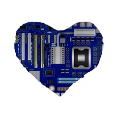 Classic Blue Computer Mainboard Standard 16  Premium Heart Shape Cushions by BangZart