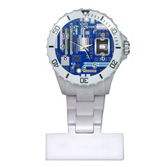 Classic Blue Computer Mainboard Plastic Nurses Watch by BangZart