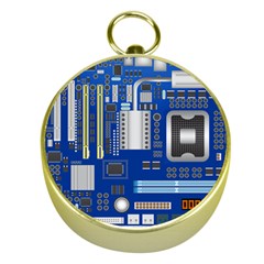 Classic Blue Computer Mainboard Gold Compasses by BangZart