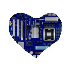 Classic Blue Computer Mainboard Standard 16  Premium Flano Heart Shape Cushions by BangZart