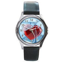 Heart In Ice Cube Round Metal Watch by BangZart