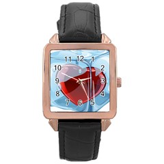 Heart In Ice Cube Rose Gold Leather Watch  by BangZart