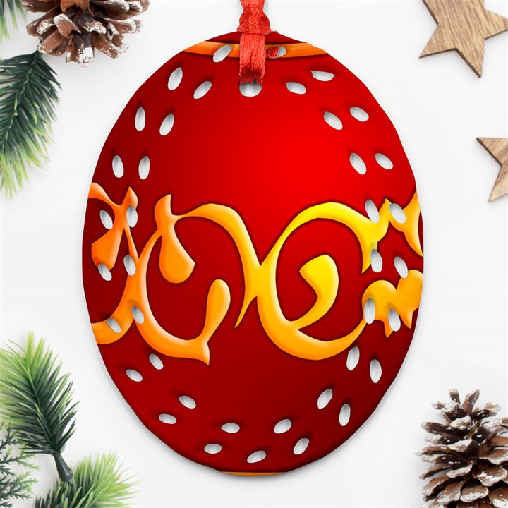 Easter Decorative Red Egg Ornament (Oval Filigree)