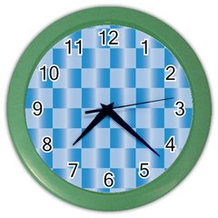 Blue Plaided Pattern Color Wall Clocks by paulaoliveiradesign