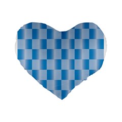 Blue Plaided Pattern Standard 16  Premium Flano Heart Shape Cushions by paulaoliveiradesign