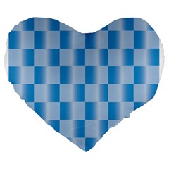 Blue Plaided Pattern Large 19  Premium Flano Heart Shape Cushions