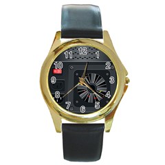 Special Black Power Supply Computer Round Gold Metal Watch by BangZart