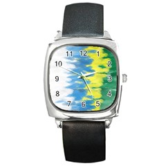 Brazil Colors Pattern Square Metal Watch by paulaoliveiradesign