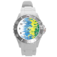 Brazil Colors Pattern Round Plastic Sport Watch (L)