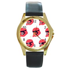 Stormtroper Pattern  Round Gold Metal Watch by paulaoliveiradesign