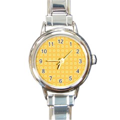 Yellow Pattern Background Texture Round Italian Charm Watch by BangZart