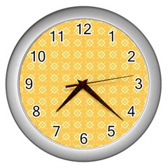 Yellow Pattern Background Texture Wall Clocks (silver)  by BangZart