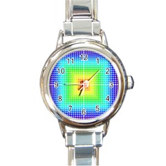 Square Rainbow Pattern Box Round Italian Charm Watch by BangZart