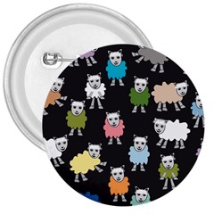 Sheep Cartoon Colorful Black Pink 3  Buttons by BangZart