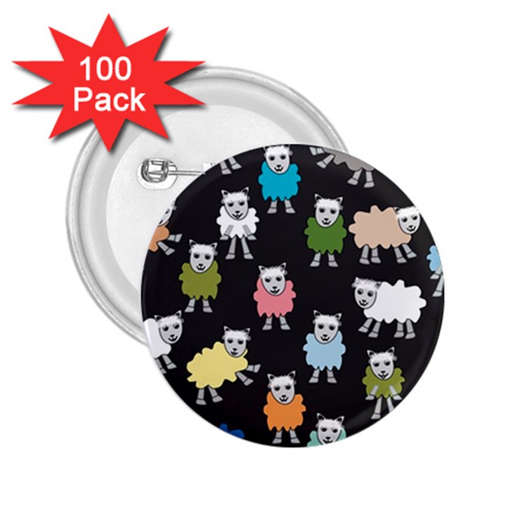 Sheep Cartoon Colorful Black Pink 2.25  Buttons (100 pack) 