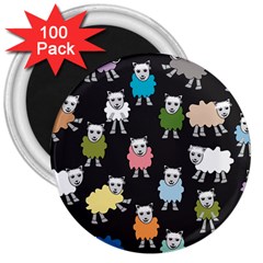 Sheep Cartoon Colorful Black Pink 3  Magnets (100 Pack) by BangZart