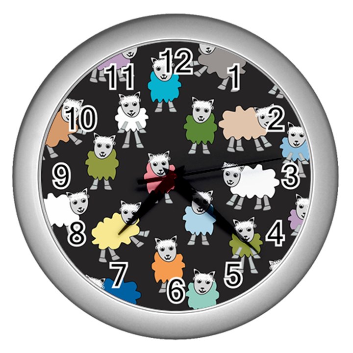 Sheep Cartoon Colorful Black Pink Wall Clocks (Silver) 