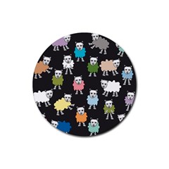 Sheep Cartoon Colorful Black Pink Rubber Round Coaster (4 Pack)  by BangZart