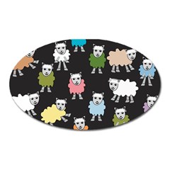 Sheep Cartoon Colorful Black Pink Oval Magnet by BangZart