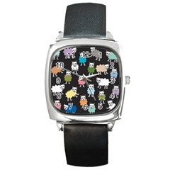 Sheep Cartoon Colorful Black Pink Square Metal Watch by BangZart